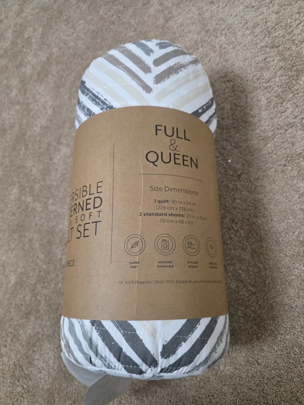 Striped Grey & White Quilted Pillow Shams - Neutral Geometric Print